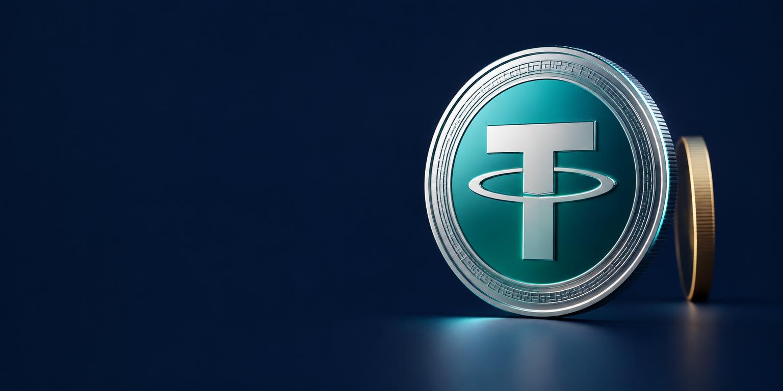 Silver and teal USDT coin
